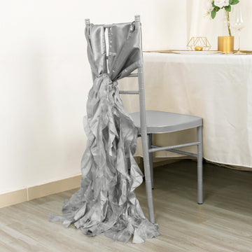 Versatile and Elegant Silver Curly Willow Chiffon Satin Chair Sashes