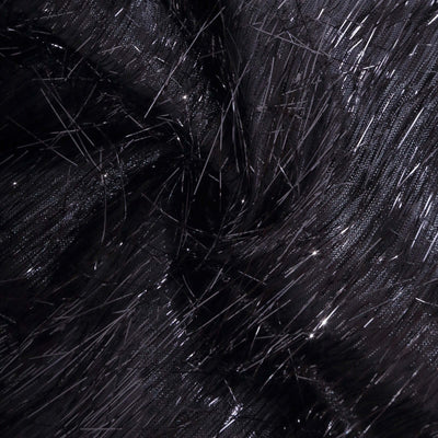 Black sheer fabric with sparkly threads, perfect for elegant designs.