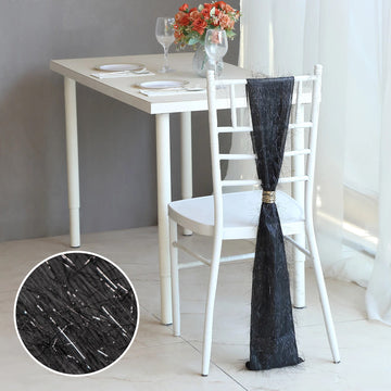 Elevate Your Event Decor with Black Metallic Fringe Chair Sashes