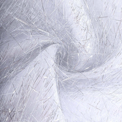 Iridescent sheer fabric with silver strands and a swirling texture.
