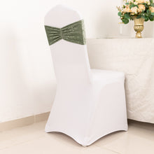 5 Pack Sage Green Premium Crushed Velvet Chair Sashes, Decorative Wedding Chair Bands