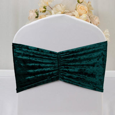 Emerald green velvet chair sash with pleated design