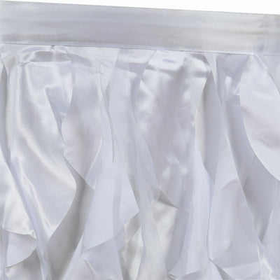 White ruffled fabric with a shiny finish, ideal for elegant decorations.