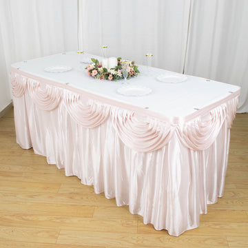 Drape Your Tables in Elegance with the Blush Pleated Satin Table Skirt