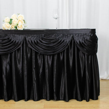 Create a Striking Table Display with the Black Pleated Satin Table Skirt