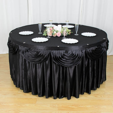 Add a Touch of Sophistication with the Black Pleated Satin Table Skirt