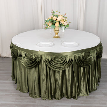 Elevate Your Event Decor with the Dusty Sage Green Pleated Satin Double Drape Table Skirt