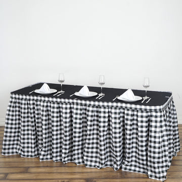 Stylish White/Black Checkered Polyester Table Skirt for Event Decor