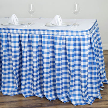 Elevate Your Event Decor with the White/Blue Checkered Polyester Table Skirt