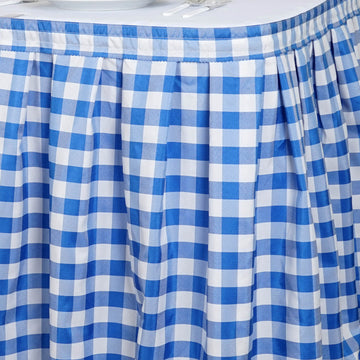 Enhance Your Event with the Versatile White/Blue Gingham Style Tablecloth Skirt