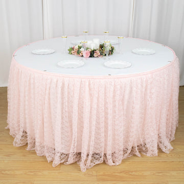 Blush Premium Pleated Lace Table Skirt - The Perfect Addition to Your Event Decor