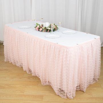 Add a Touch of Elegance with Blush Premium Pleated Lace Table Skirt