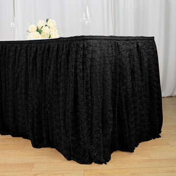 Black Premium Pleated Lace Table Skirt for Elegant Event Décor