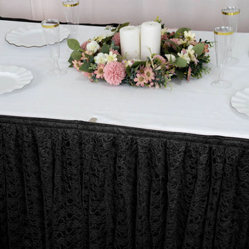 Create an Unforgettable Atmosphere with the Black Premium Pleated Lace Table Skirt