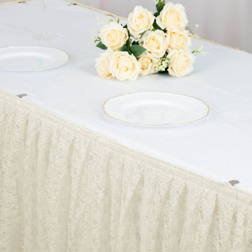 Add Elegance and Style to Your Wedding Tables with the Ivory Premium Pleated Lace Table Skirt