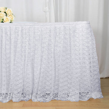 White Premium Pleated Lace Table Skirt - Add Elegance and Style to Your Event Decor