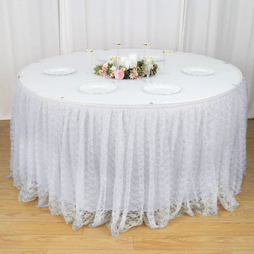 Elevate Your Event Decor with the White Premium Pleated Lace Table Skirt