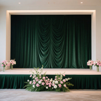 Portable Stage Skirting Polyester Shirred Pleat Stage Cover for Wedding Platform Hunter Emerald Green - 24"x20ft