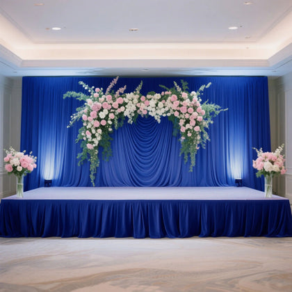 Portable Stage Skirting Polyester Shirred Pleat Stage Cover for Wedding Platform Royal Blue - 24"x20ft