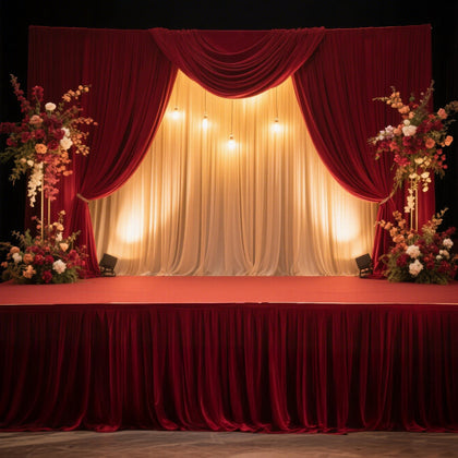 Portable Stage Skirting Polyester Shirred Pleat Stage Cover for Wedding Platform Burgundy - 36"x20ft
