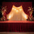 Elegant red and gold stage backdrop with floral arrangements and soft lighting.