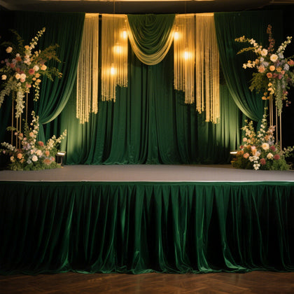 Portable Stage Skirting Polyester Shirred Pleat Stage Cover for Wedding Platform Hunter Emerald Green - 36"x20ft