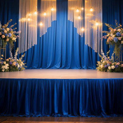 Portable Stage Skirting Polyester Shirred Pleat Stage Cover for Wedding Platform Royal Blue - 36"x20ft