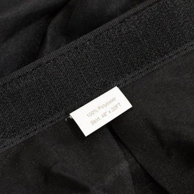 Black polyester skirt label, 48" x 10FT size.