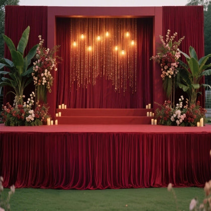 Portable Stage Skirting Polyester Shirred Pleat Stage Cover for Wedding Platform Burgundy - 48"x20ft