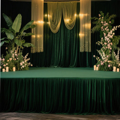 Portable Stage Skirting Polyester Shirred Pleat Stage Cover for Wedding Platform Hunter Emerald Green - 48"x20ft