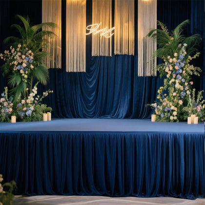 Portable Stage Skirting Polyester Shirred Pleat Stage Cover for Wedding Platform Navy Blue - 48"x20ft