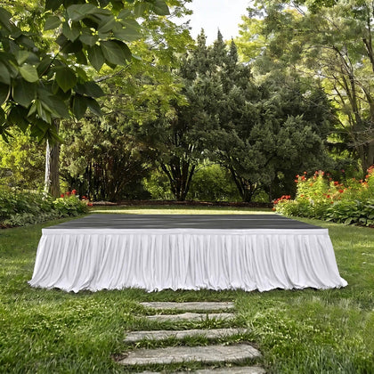 Portable Scuba Stage Skirting White Shirred Pleated Stage Cover for Wedding & Event Platforms - Wrinkle-Free, Stain Resistant - 24"x20ft