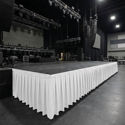 Portable Scuba Stage Skirting White Shirred Pleated Stage Cover for Wedding & Event Platforms - Wrinkle-Free, Stain Resistant - 48"x20ft
