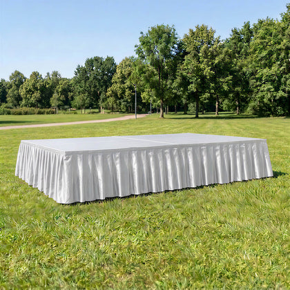 Portable Satin Stage Skirting White Shirred Pleated Stage Cover for Wedding & Event Platforms - 16"x10ft