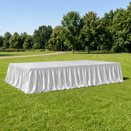 Portable Satin Stage Skirting White Shirred Pleated Stage Cover for Wedding & Event Platforms - 16"x10ft