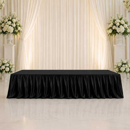Portable Satin Stage Skirting Black Shirred Pleated Stage Cover for Wedding & Event Platforms - 24"x20ft