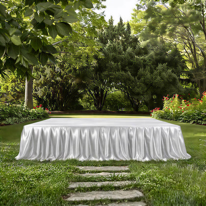 Portable Satin Stage Skirting White Shirred Pleated Stage Cover for Wedding & Event Platforms - 24"x20ft