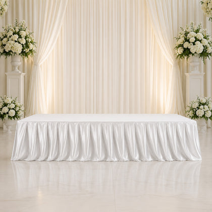 Portable Satin Stage Skirting White Shirred Pleated Stage Cover for Wedding & Event Platforms - 24"x20ft