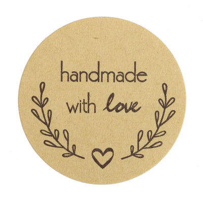 Handmade label with love and decorative leaf design