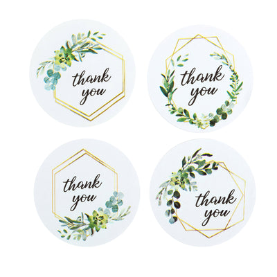 Set of four "Thank You" stickers with greenery designs