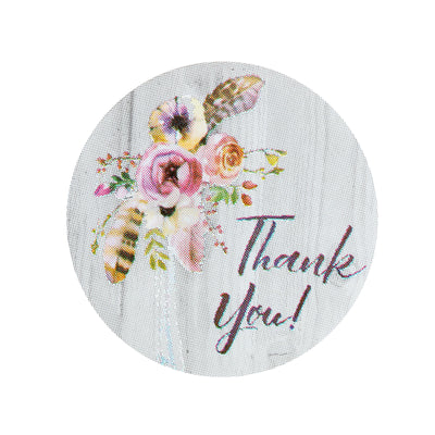 Floral thank you card design with vibrant colors on a white background.