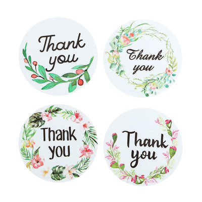 Thank you stickers with floral designs in a set of four