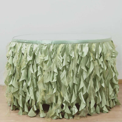 Green ruffled table skirt for events and decorations