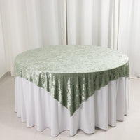 Sage Green Premium Crushed Velvet Table Overlay, Square Tablecloth Topper - 72"x72"