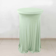 Sage Green Round Heavy Duty Spandex Cocktail Table Cover With Natural Wavy Drapes