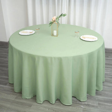 Create a Serene and Elegant Atmosphere with the Sage Green Seamless Polyester Round Tablecloth 132