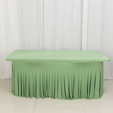Sage Green Wavy Spandex Fitted Rectangle 1-Piece Tablecloth Table Skirt