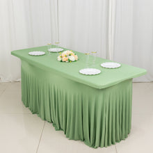 Sage Green Wavy Spandex Fitted Rectangle 1-Piece Tablecloth Table Skirt