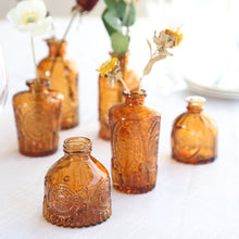 Set of 6 Vintage Embossed Amber Glass Bud Vases, Decorative Apothecary Style Reed Diffuser
