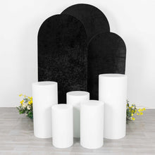 Set of 3 Black Crushed Velvet Chiara Wedding Arch Covers For Round Top Backdrop Stands